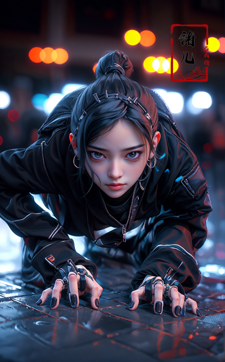 606247209521968582-839085362-CG masterpiece, 3D Chinese girl, angelic face, techno-cool style, dressed in cyberpunk mixed with Chinese style clothing, crouch.jpg
